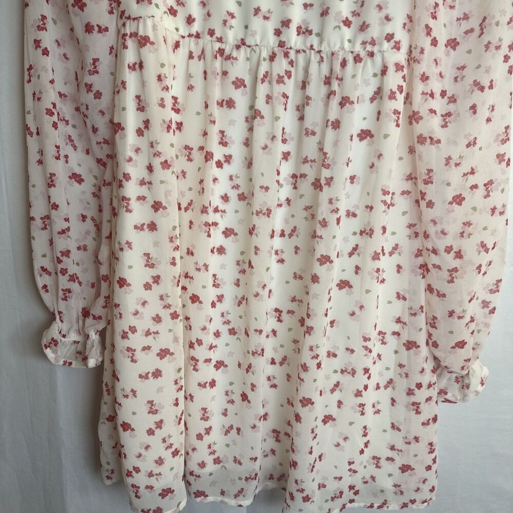 FRANCESCA'S MI AMI WHITE RED FLORAL LONG SLEEVE BABYDOLL DRESS Size XS Preowned - Picture 7 of 16